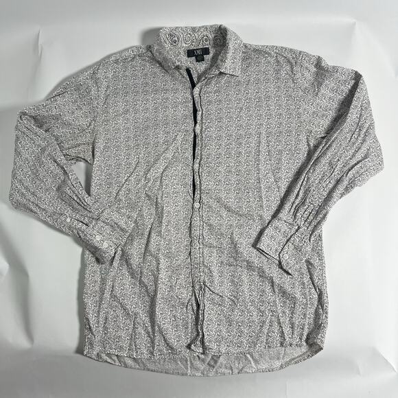 XMI Other - XMI Mens Dress Shirt Paisley‎ White/Black Cotton Long Sleeve Button Front L